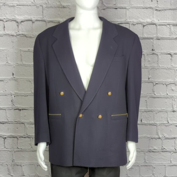 Mondo di Marco Italian Made Cashmere/Wool Navy Double Breasted Blazer Mens Large - Picture 2 of 11